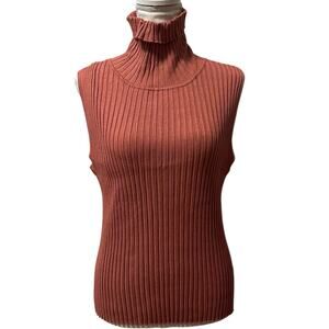 Apostrophe‎ Rust Ribbed Turtleneck Sleeveless Knit Sweater Top Women's XL